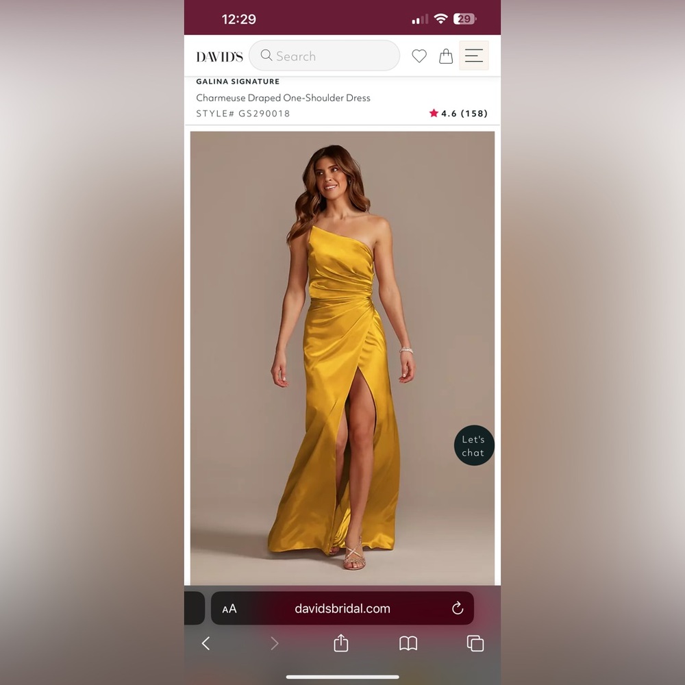 David Bridal GALINA SIGNATURE Charmeuse Draped One-Shoulder Dress size 10